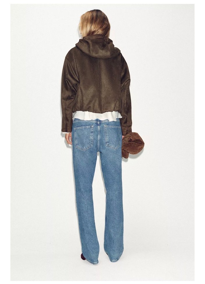 Zara Kadın Kahverengi Süet Kapüşonlu Ceket - Görsel 3