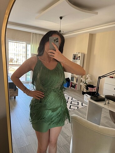 40 Beden Yeşil mini abiye elbise