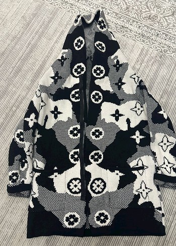 Gri Yakalı Baskılı Beyaz Örgü Erkek Ceket - Görsel 4