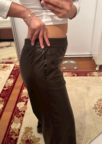 Deri kahverengi boyfriend 
Kadın Pantolon - Görsel 2