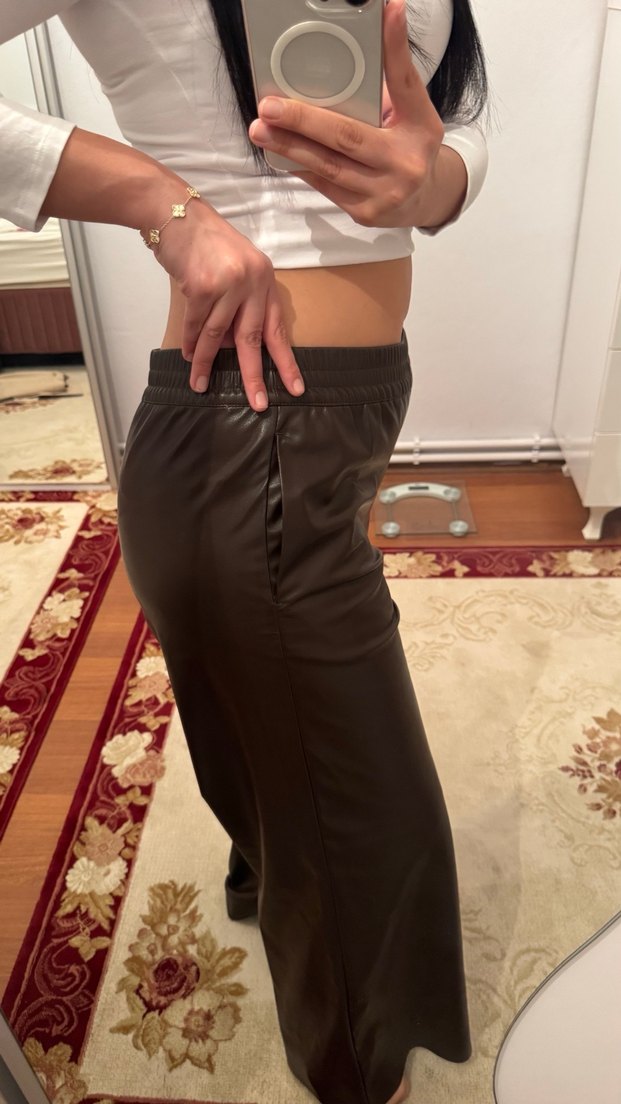 Deri kahverengi boyfriend 
Kadın Pantolon - Görsel 2