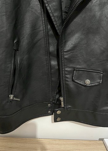 Siyah Deri Biker Ceket - Görsel 3