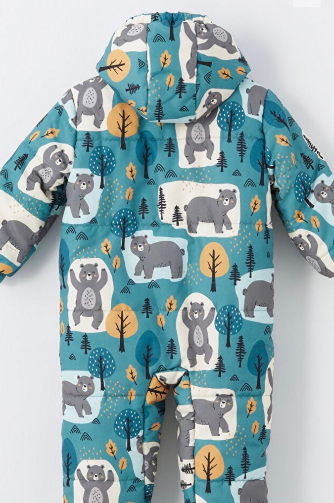 Desenli Bebek Tulumu, Kapüşonlu ve Kürklü(kar tulumu) - Görsel 4