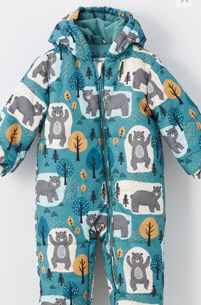 Desenli Bebek Tulumu, Kapüşonlu ve Kürklü(kar tulumu) - Görsel 2