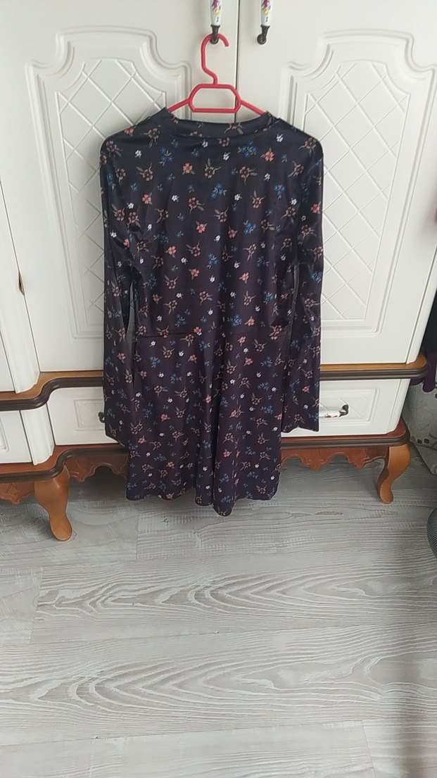 Uzun Kollu, Midi Boy, Bağlamalı Desenli Kadın Elbise - Görsel 3