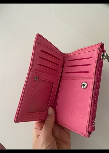 Beden pembe Renk Pembe Deri Fermuarlı Kadın Cüzdanı