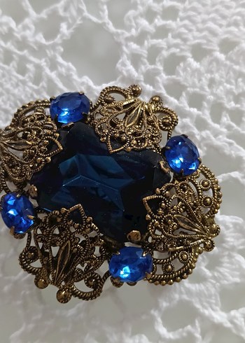 Mavi İşlemeli Vintage Broş