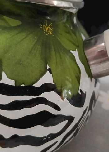 Beden Yeşil Çiçekli ve Zebra Desenli Çaydanlık