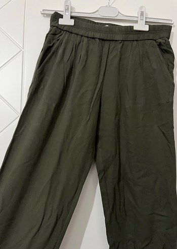 Kadın Haki Keten Bol Kesim Pantolon - Görsel 2