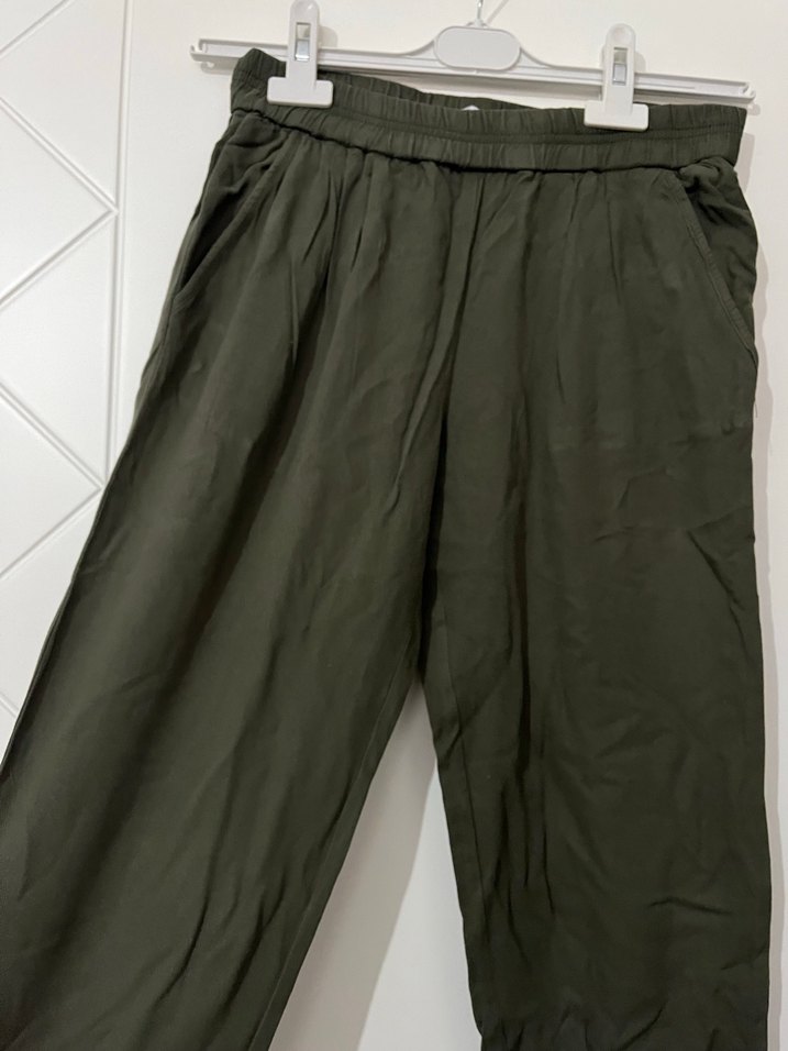 Kadın Haki Keten Bol Kesim Pantolon - Görsel 2