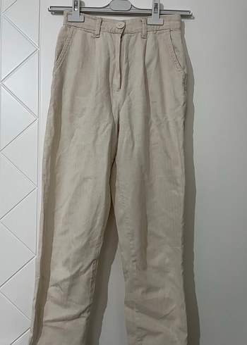 Keten krem renk pantolon - Görsel 2