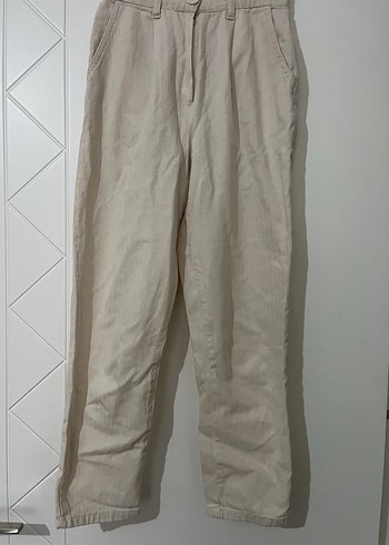 Keten krem renk pantolon - Görsel 3