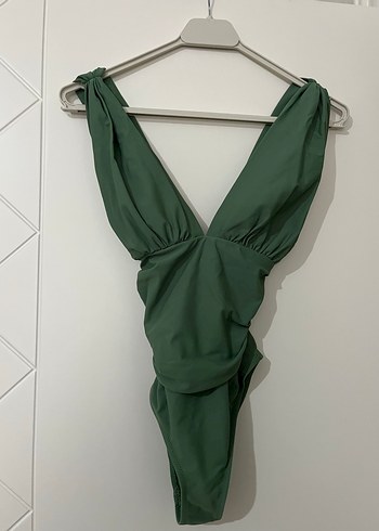 Yeşil Drapeli İnce Askılı Uzun Mayo - Görsel 2