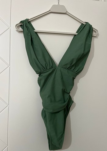 Yeşil Drapeli İnce Askılı Uzun Mayo - Görsel 4