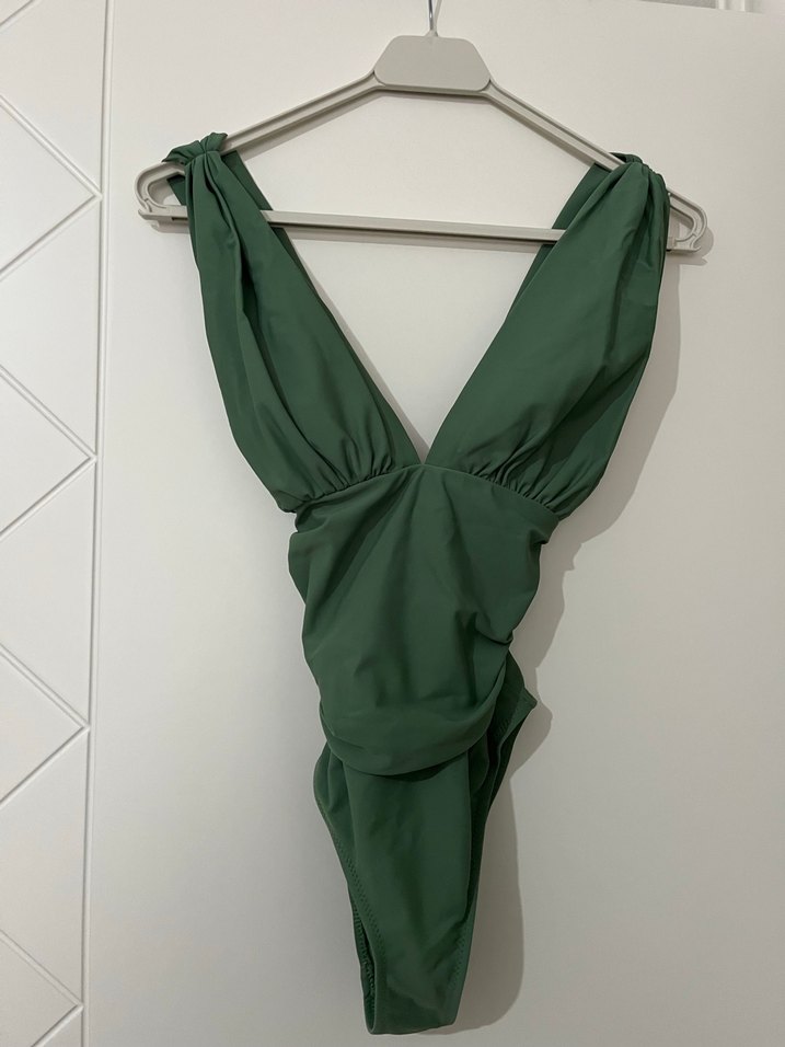 Yeşil Drapeli İnce Askılı Uzun Mayo - Görsel 2