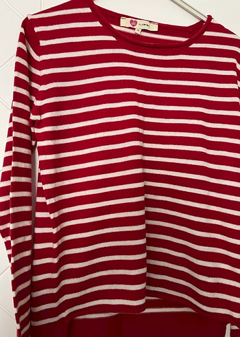 Kırmızı Çizgili Kadın Uzun Kollu Triko - Görsel 2