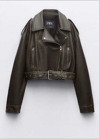 ZARA Kahverengi Kemerli Deri Biker Ceket
