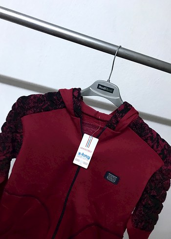 Bordo Kapüşonlu Erkek Çoçuk Ceket - Görsel 2