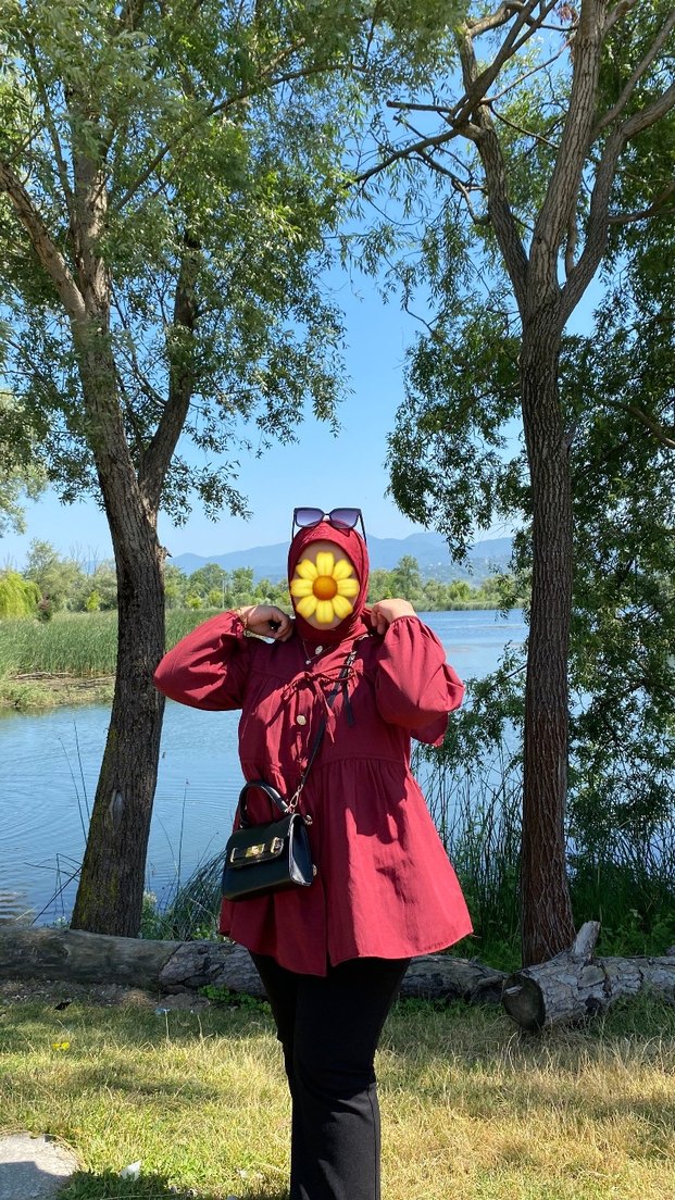 Bordo Düğmeli Uzun Kollu gömlek - Görsel 2