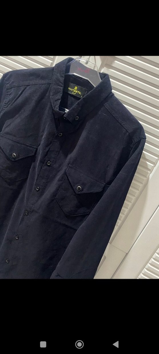 Siyah Süet Erkek Gömlek, Uzun Kollu, Düğmeli - Görsel 2