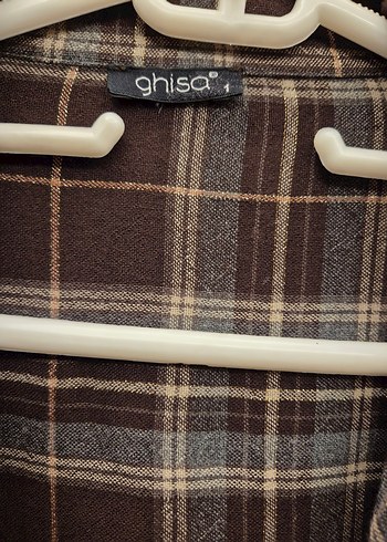 Düğmeli Uzun Kahverengi Ekose Gömlek - Görsel 2