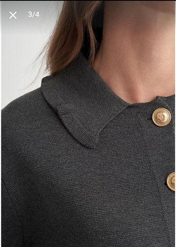 Düğmeli Gri Kadın Yün Ceket - Görsel 2