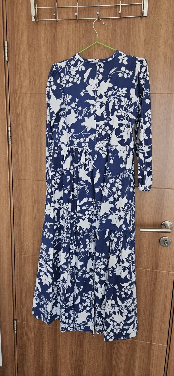 Bohem Lacivert Beyaz Uzun Kadın Elbise - Görsel 2