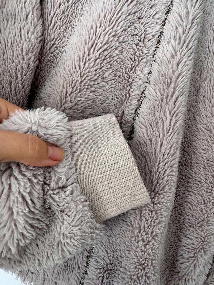 Kapüşonlu Kadın Peluş Ceket - Görsel 2