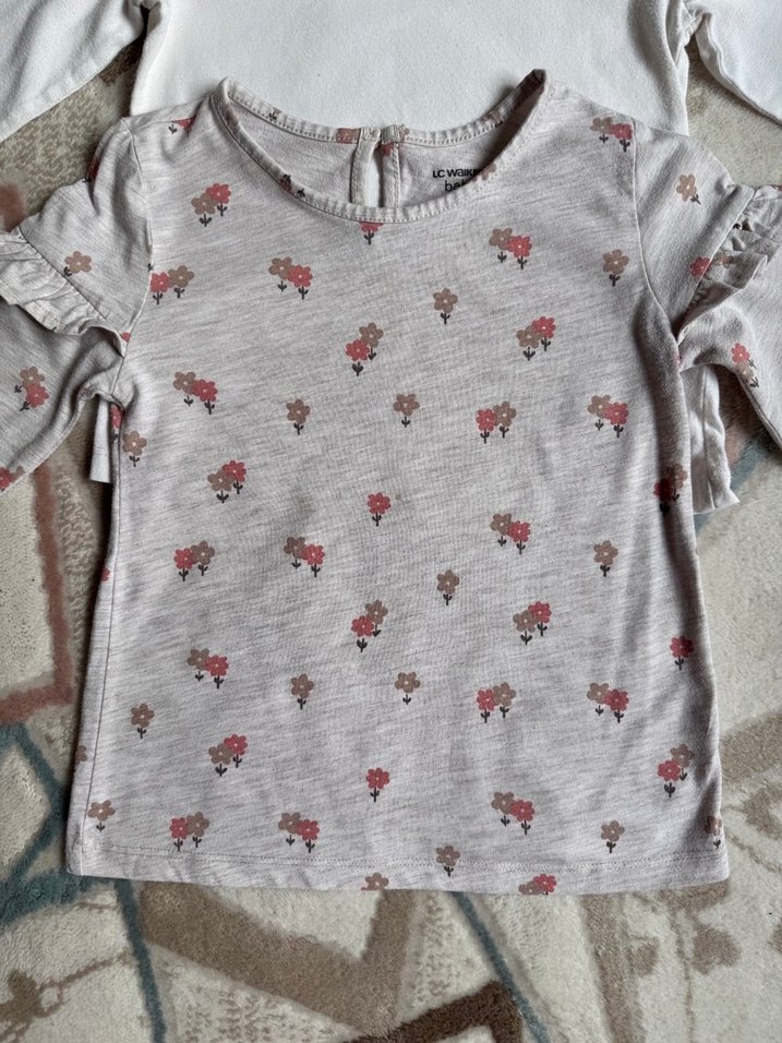 Kız Çocuk Gri Uzun Kollu Fırfırlı Tişört - Görsel 5