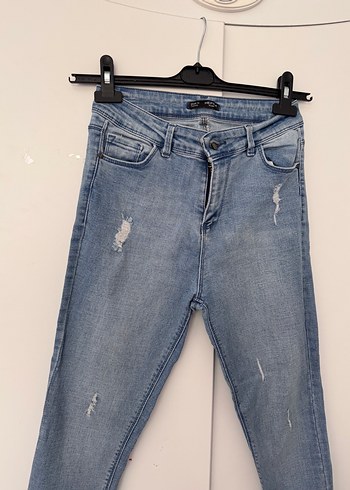 32 Beden Gri Renk Rahat Kesim Kadın Denim Pantolon