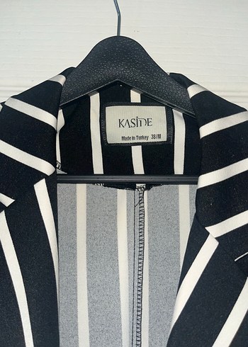 38 Beden Çizgili Siyah Midi Kadın Blazer