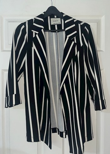 Çizgili Siyah Midi Kadın Blazer
