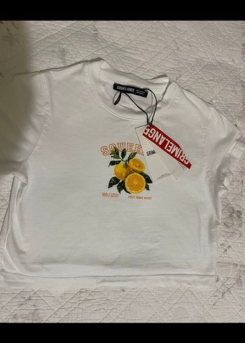 Zara Turuncu limonlu portakallı grimelange tişört