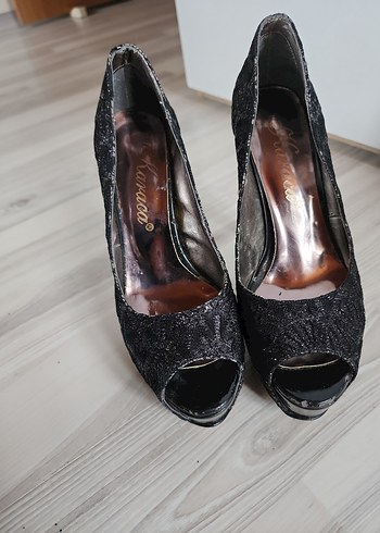 Siyah Dantel Detaylı Yüksek Topuklu Abiye Ayakkabı - Görsel 7