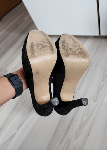 Siyah Dantel Detaylı Yüksek Topuklu Abiye Ayakkabı - Görsel 6