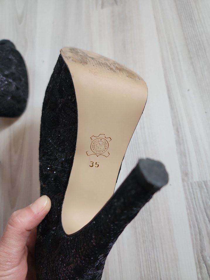 Siyah Dantel Detaylı Yüksek Topuklu Abiye Ayakkabı - Görsel 5