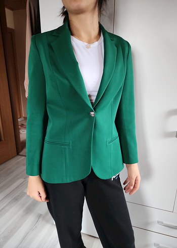 Kadın Yeşil Düğmeli Ofis Ceket - Görsel 4