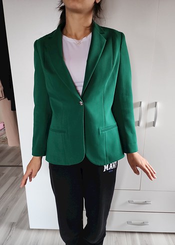 Kadın Yeşil Düğmeli Ofis Ceket - Görsel 3