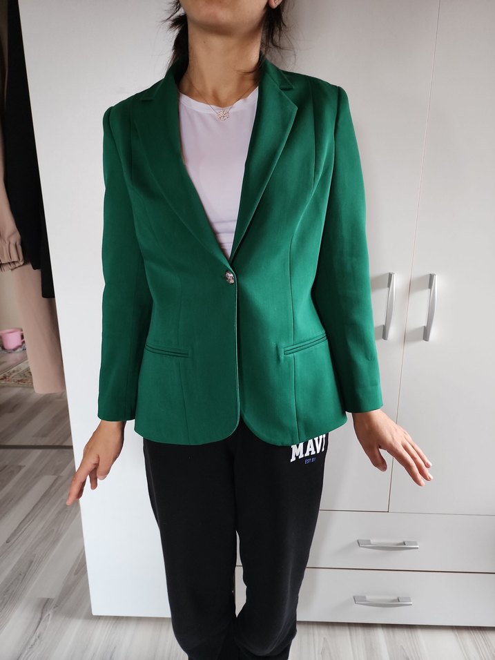 Kadın Yeşil Düğmeli Ofis Ceket - Görsel 3
