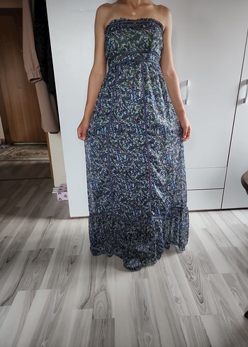 Bohem Çok Renkli Uzun straplez elbise - Görsel 4