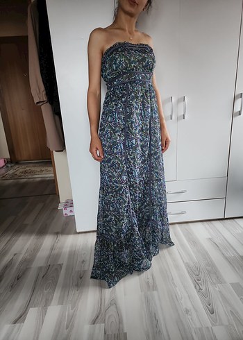 Bohem Çok Renkli Uzun straplez elbise - Görsel 3