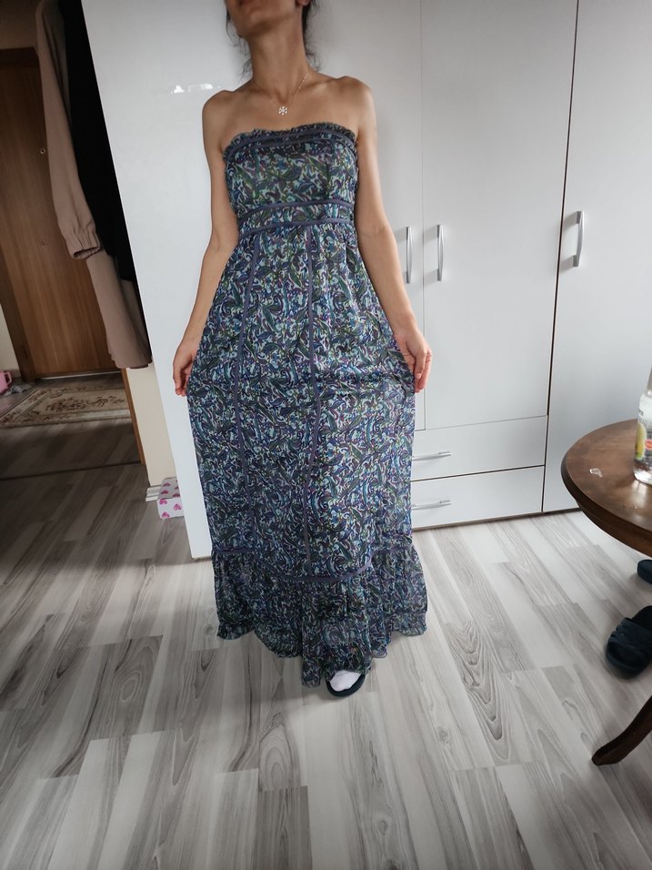 Bohem Çok Renkli Uzun straplez elbise - Görsel 2