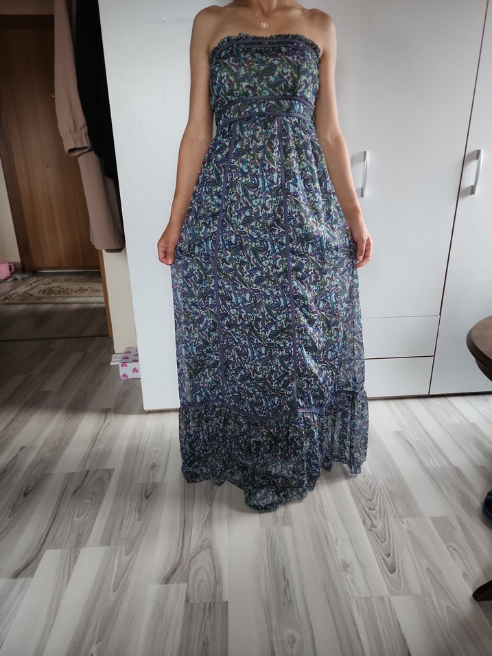 Bohem Çok Renkli Uzun straplez elbise - Görsel 4