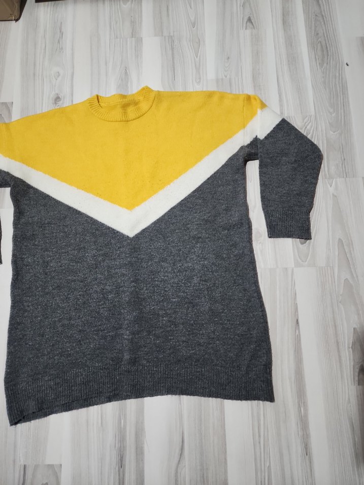 Gri-Sarı Örgü Kadın Kazak - Görsel 3