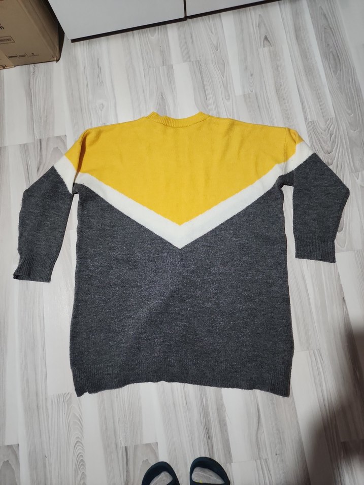 Gri-Sarı Örgü Kadın Kazak - Görsel 2