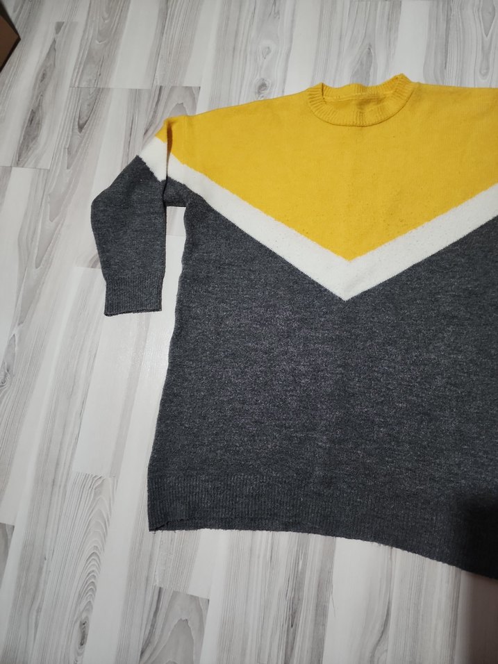 Gri-Sarı Örgü Kadın Kazak - Görsel 4