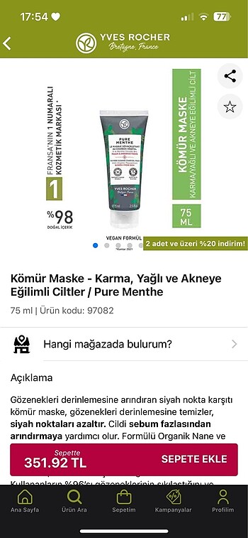 YVES ROCHER KÖMÜR MASKE