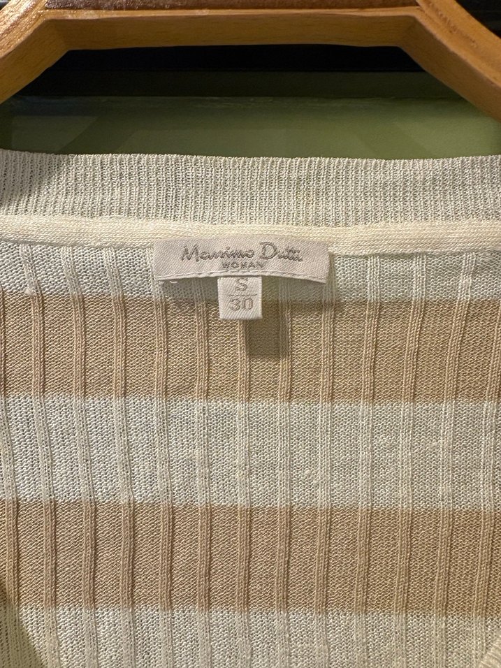 V Yaka Bej Çizgili Kadın Triko - Görsel 2