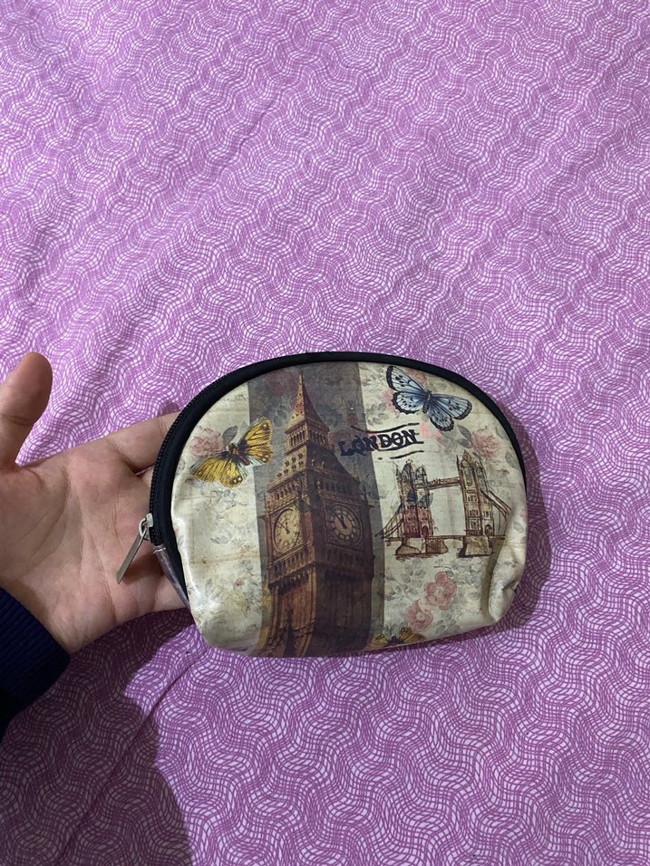 Mor Baskılı Fermuarlı Makyaj Çantası - Görsel 2