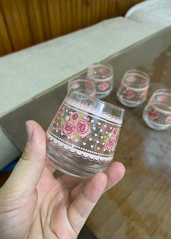 Pembe Gül Desenli Cam Bardak Seti - Görsel 2